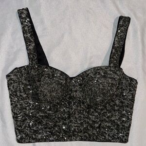 New Guess Marciano Selena Embellished Black Sequin Bustier Corset S 6 M